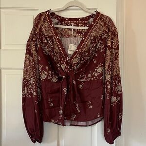 Free People Burgundy Floral Blouse